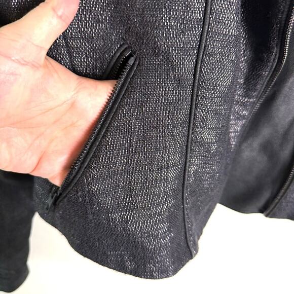 Theory Black Scheli Cross Hatch Silk Goat Leather Moto Jacket Size 8 B0602101 - Picture 7 of 16